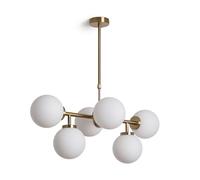 LEDKIA LIGHTING - Suspension Métal et Verre Lautrec | Design moderne réglable | Compatible ampoules E27 | Pour intérieurs salons et restaurants | 6 abat-jours sphériques, Doré