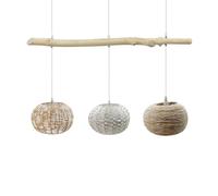 LEDKIA LIGHTING - Suspension Rotin et Bois Linfen | Design Boho-Chic | Ampoules E27 Non Incluses | Câble Réglable | IP20 Intérieur | Pour Maison et Entreprise, Naturel