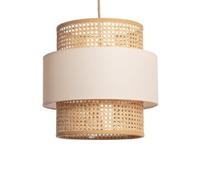 LEDKIA LIGHTING Suspension Rotin et Tissu Amaia Beige | Pour Ampoules E27 | Éclairage Intérieur IP20 | Design Rustique et Bohème