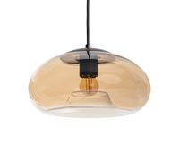LEDKIA LIGHTING - Suspension Verre Amina | Abat-jour Ambré Réfléchissant | Câble Textile Noir | Compatible Ampoules E27 | Design Vintage et Moderne, Ambre