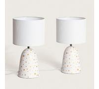 Ledkia Pack de 2 Lampes à Poser Céramique et Tissu Argua Ivoire