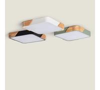 LEDKIA LIGHTING Plafonnier LED 18W Carré Bois et Aluminium 325x325 mm CCT Sélectionnable Semi-Dari pour chambre, salon, cuisine Blanc