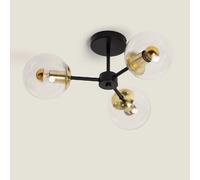 Ledkia Plafonnier Métal et Verre Wassily Gold 3 Spots Noir