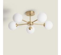 LEDKIA LIGHTING Plafonnier Moonlight Brass 5 spots Métal et verre pour chambre salon cuisine Doré