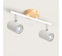 Ledkia Plafonnier Orientable Bois 2 Spots Olmo Blanc