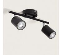Ledkia Plafonnier Orientable Métal 2 Spots Albus Black pour Ampoule GU10 Noir