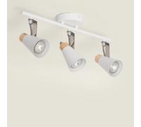 LEDKIA LIGHTING - Plafonnier Orientable Métal et Bois Mara | 3 Spots GU10 | Éclairage Intérieur Salon, Chambre, Cuisine | Design Élégant | Rotatif, Blanc