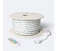 LEDKIA LIGHTING Ruban LED RGB 220V SMD 60 LED/m BOBINE 50m 9,5W/m Largeur 14,5mm Coupe 100cm IP65 avec Télécommande IR RGB