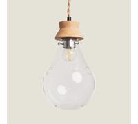 LEDKIA LIGHTING Suspension Bois et Verre Kathu Bumbieris Naturel | Design Élégant | Ampoule E27 220-240V AC Non Incluse | Câble Réglable | Pour Intérieur Maison ou Bureau