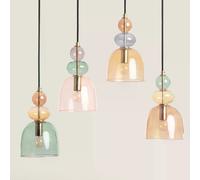 LEDKIA LIGHTING - Suspension Métal et Verre Baudelaire | Design Vintage Élégant | Compatible Ampoules LED E14 | Câble Réglable | Usage Polyvalent, Rose