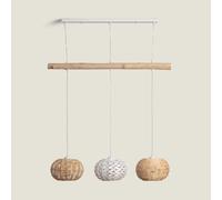 LEDKIA LIGHTING - Suspension Rotin et Bois Linfen | Design Boho-Chic | Ampoules E27 Non Incluses | Câble Réglable | IP20 Intérieur | Pour Maison et Entreprise, Naturel