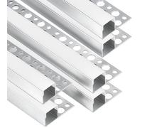 LEDLightsWorld Lot de 6 profilés LED en aluminium pour bandes de 15 mm | Profilé de carrelage LE-D de 1 m avec couvercle laiteux, LED en aluminium Pro-fil pour cloison sèche