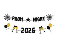 Lednica Bannière de bal 2026, décorations de remise de diplôme de e 2026, fournitures de fête de fin d'année, guirlande de fanions à paillettes noires et dorées