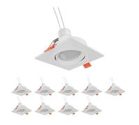 ledscom.de 10x Plafonnier encastré KUN, carré, orientable GU10 LED 630lm, blanc chaud