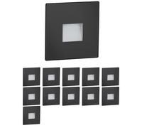 ledscom.de : 12 spots LED pour escaliers/appliques murales, adaptés à une utilisation intérieure et extérieure, type downlight, carrés, de couleur noire, dimensions 85 x 85 mm, lumière blanc chaud