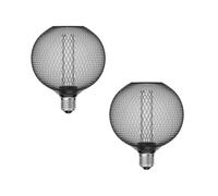ledscom.de 2 ampoules LED E27, lampe, cage métallique noire, G120, blanc très chaud (1 800 K), 4 W, 220 lm