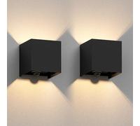 ledscom.de 2 appliques murales CUBEL pour l'extérieur, IP65, éclairage vers le haut/vers le bas, détecteur de mouvement, noir mat, carrées, 1 ampoule G9 max. 10 W