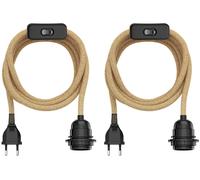 ledscom.de : 2 câbles en fibres de chanvre/tissu LEKA, avec connecteurs et interrupteur, couleur beige, longueur 3 mètres, douille pour lampe, 1 douille E27, puissance maximale 60W