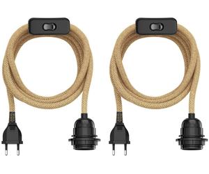 ledscom.de : 2 câbles en fibres de chanvre/tissu LEKA, avec connecteurs et interrupteur, couleur beige, longueur 3 mètres, douille pour lampe, 1 douille E27, puissance maximale 60W
