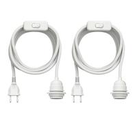 ledscom.de 2 câbles textiles LEKA, fiche, interrupteur, blanc, 3 m, douille, 1 x E27 max. 60 W