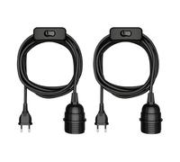 ledscom.de 2 câbles textiles LEKA, fiches, interrupteur, noir, 3 m, douille, 1 douille E27 max. 60 W