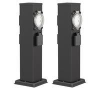 ledscom.de : 2 colonnes d'alimentation pour l'extérieur, modèle Polly, IP44, avec minuterie, triple prise, en acier inoxydable, noir, de forme rectangulaire, 40 cm
