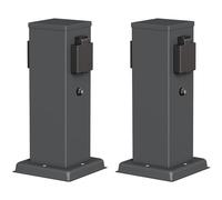 ledscom.de 2 colonnes de Prises de Jardin Polly IP44, 2 Prises Schuko, avec capteur crépusculaire pour l'éclairage de Jardin, Acier Inoxydable, Anthracite, Forme carrée, 27 cm