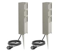 ledscom.de 2 colonnes de Prises de Jardin POMI avec Piquet et câble de 5 m pour l'extérieur, IP44, 3 Prises, Acier Inoxydable, Forme carrée, 33 cm
