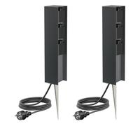 ledscom.de 2 colonnes de Prises de Jardin POMI avec Piquet et câble de 5 m pour l'extérieur, IP44, 3 Prises, Anthracite, carrées, 33 cm