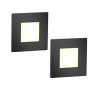 ledscom.de 2 lampes LED d'escalier/appliques murales encastrables FEX pour l'intérieur et l'extérieur, de forme carrée, noires, 85 x 85 mm, blanc chaud