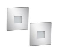 ledscom.de 2 pièces Lumière d'escalier LED/lampe murale encastrée FOW pour l'intérieur et l'extérieur, downlight, carré, acier inoxydable, 85 x 85mm, blanc chaud