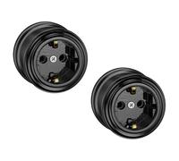 ledscom.de 2 prises de courant apparentes en porcelaine PORS, noir brillant, rondes, ⌀ 65 mm