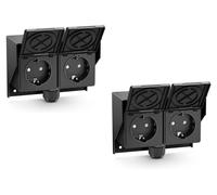 ledscom.de : 2 prises extérieures/pour pièces humides, modèle PIWI, à encastrer, IP44, double prise Schuko, 16A/230V, en acier inoxydable et plastique, de couleur noire, en position horizontale – Dime