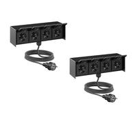 ledscom.de : 2 prises extérieures quadruples STEDDA avec câble de 2 m, IP44, acier inoxydable noir, montage horizontal, prises pour le jardin, la terrasse et l'extérieur