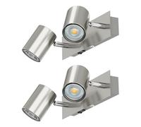ledscom.de 2 spots muraux WAIKA, à deux faisceaux, avec interrupteur, acier inoxydable mat, avec ampoules LED GU10 incluses (blanc chaud, 7,6 W chacune, 1 103 lm, 33°)