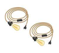 ledscom.de 2x câble de chanvre LEKA avec fiche, interrupteur et douille E27, incl. lampe E27 Vintage Retro or extra blanc chaud 489lm