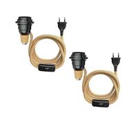 ledscom.de 2x lampe de table lampe en liège FLAKO avec interrupteur et câble textile, chanvre, beige naturel, 1x E27 max. 60W, sans bouteille, sans ampoule