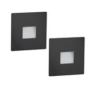 ledscom.de 2x luminaires LED pour escalier/encastrés muraux FOW pour l'intérieur et l'extérieur, downlight, carrés, noirs, 85 x 85 mm, blanc chaud