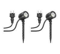 ledscom.de 2x Petit projecteur de jardin LED avec piquet de terre TARL pour l'extérieur, IP65, fiche, noir, 4,3 W, 340lm, blanc chaud