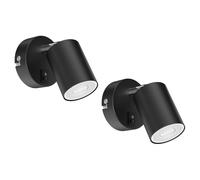 ledscom.de 2x Spot mural WAIKA, à une flamme, avec interrupteur, GU10, noir mat, incl. lampe LED GU10 468lm, blanc chaud
