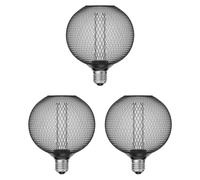 ledscom.de 3 ampoules LED E27, lampe, cage métallique noire, G120, blanc très chaud (1 800 K), 4 W, 220 lm