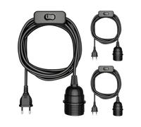 ledscom.de 3 câbles LEKA, fiche, interrupteur, noir brillant, 3 m, douille, 1 x E27 max. 60 W