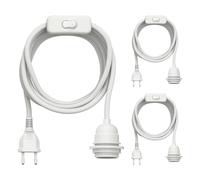 ledscom.de 3 câbles textiles LEKA, fiche, interrupteur, blanc, 3 m, douille, 1 x E27 max. 60 W
