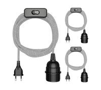 ledscom.de 3 câbles textiles LEKA, fiche, interrupteur, noir, blanc, dentelés, 3 m, douille, 1 x E27 max. 60 W
