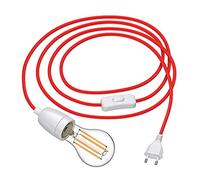 ledscom.de 3 m de câble textile LEHA II prise, interrupteur, porcelaine, rouge + lampe LED 1600lm blanc chaud