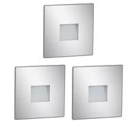 ledscom.de 3 pièces Lumière d'escalier LED/lampe murale encastrée FOW pour l'intérieur et l'extérieur, downlight, carré, inox, 85 x 85mm, blanc froid