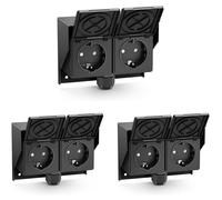 ledscom.de : 3 prises extérieures/pour pièces humides, modèle PIWI, à encastrer, IP44, double prise Schuko, 16A/230V, en acier inoxydable et plastique, couleur noire, horizontale – Dimensions : 13,5 c