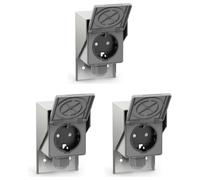 ledscom.de 3 prises PIWI pour extérieur/locaux humides, en saillie, IP44, simple, Schuko, 16 A/230 V, acier inoxydable, plastique