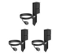 ledscom.de 3X Colonne de Prises de Jardin PIWI avec Piquet de Terre et 2m de câble pour l'extérieur, IP44, 2X, Noir