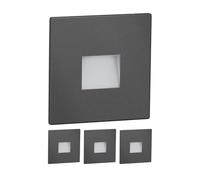 ledscom.de 4 pièces Lumière d'escalier LED/lampe murale encastrée FOW pour l'intérieur et l'extérieur, downlight, carré, anthracite, 85 x 85mm, blanc chaud